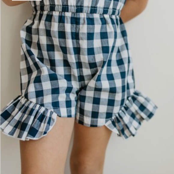 Pink Gingham Print Bow Tie Ruffle Hem Cotton Romper - Picture 5 of 7